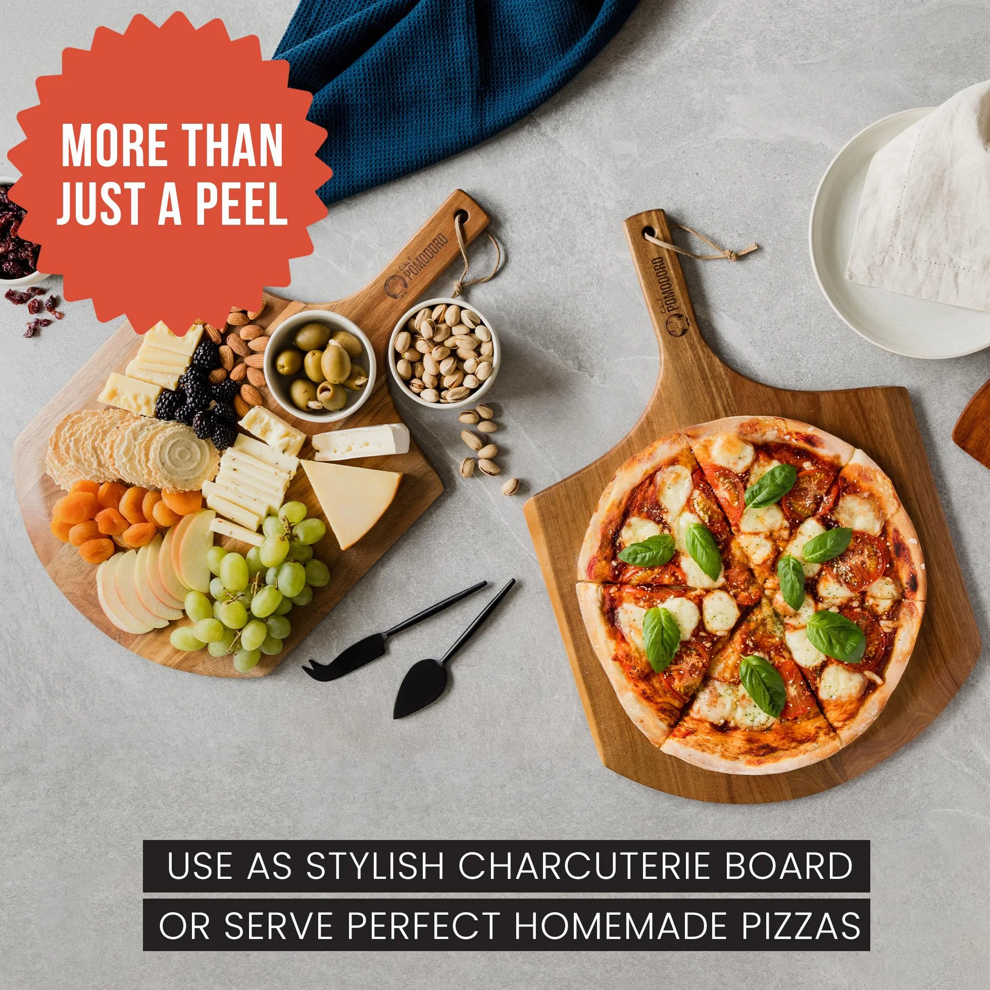 Chef Pomodoro di Acacia Pizza Peel, peso leggero in legno per pizza e pane fatti in casa, spatola per pizza gourmet di lusso (30,5 cm)