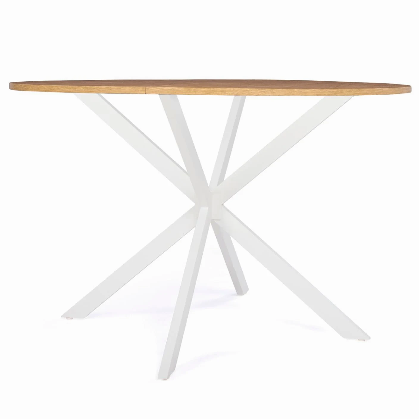 IDMarket - Tavolo da pranzo rotondo ALIX, legno e gambe a ragno bianche, 4-6 persone, 110 cm