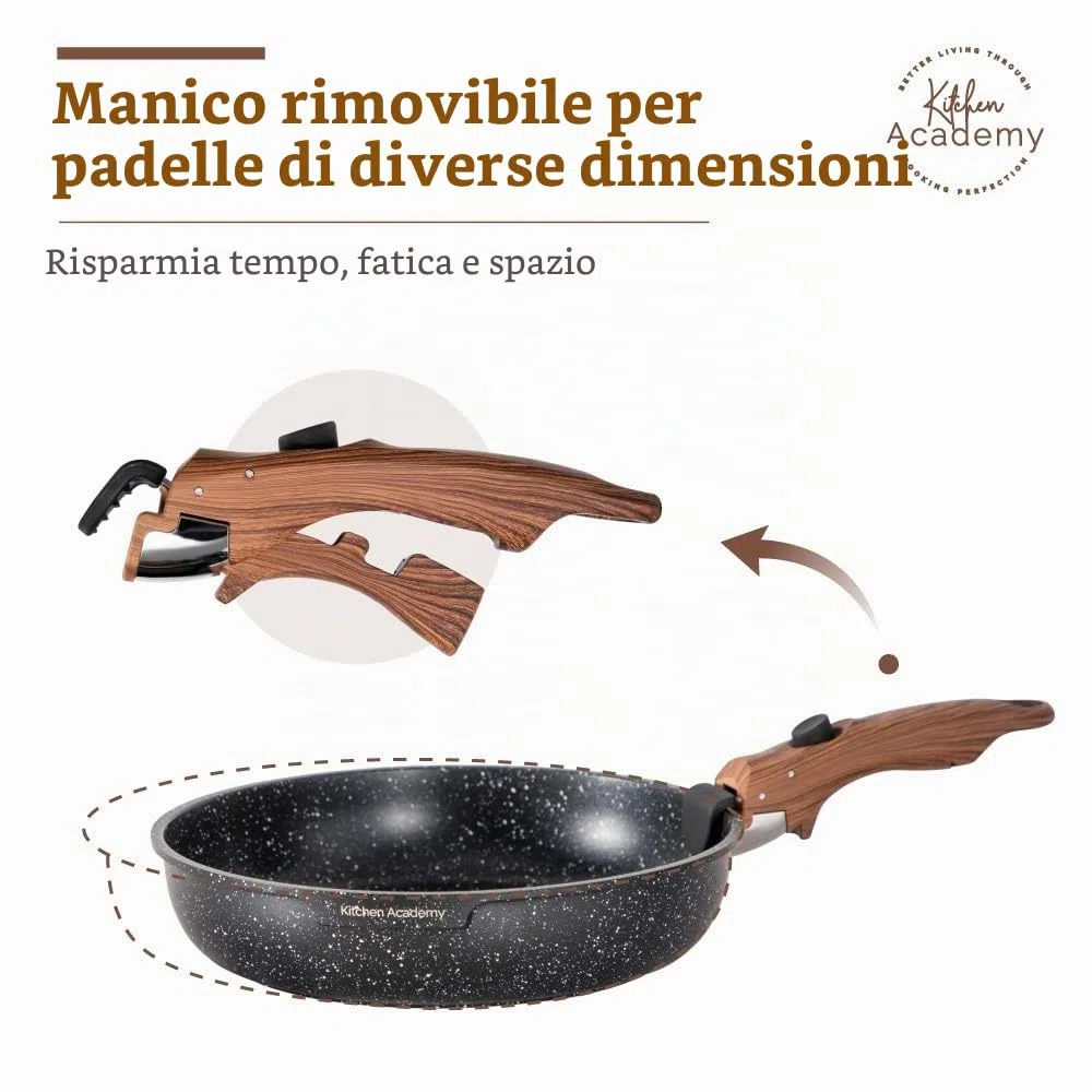 Kitchen Academy Set di pentole da 10 pezzi, Set di pentole e padelle con coperchi in vetro, Rivestimento in marmo, Rivestimento antiaderente, Adatto all'induzione, Manico liscio venato (Nero)