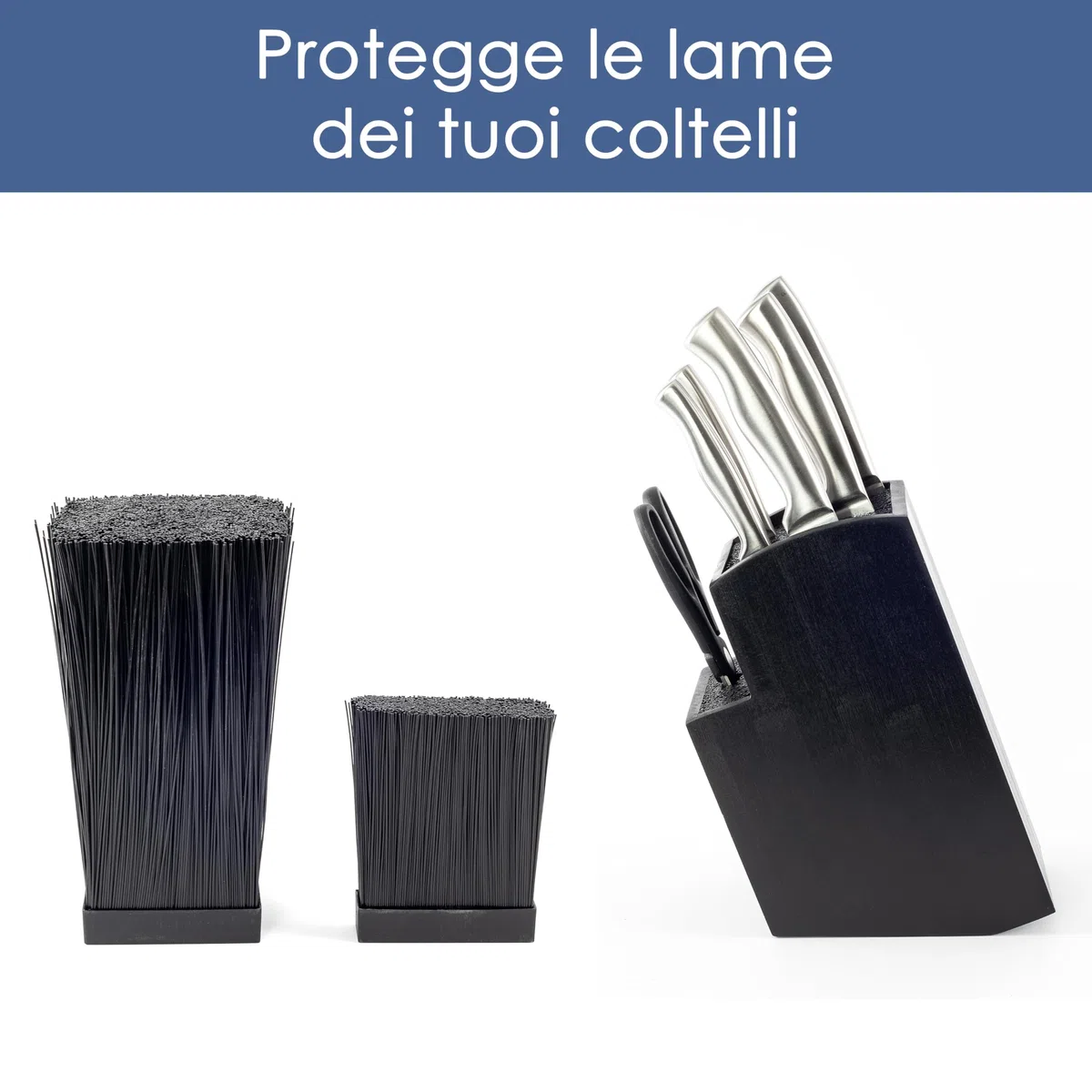 Hanseküche Ceppo portacoltelli - Portacoltelli senza coltelli in legno Tagliere (Bambù Nero, Quadrato Obliquo)