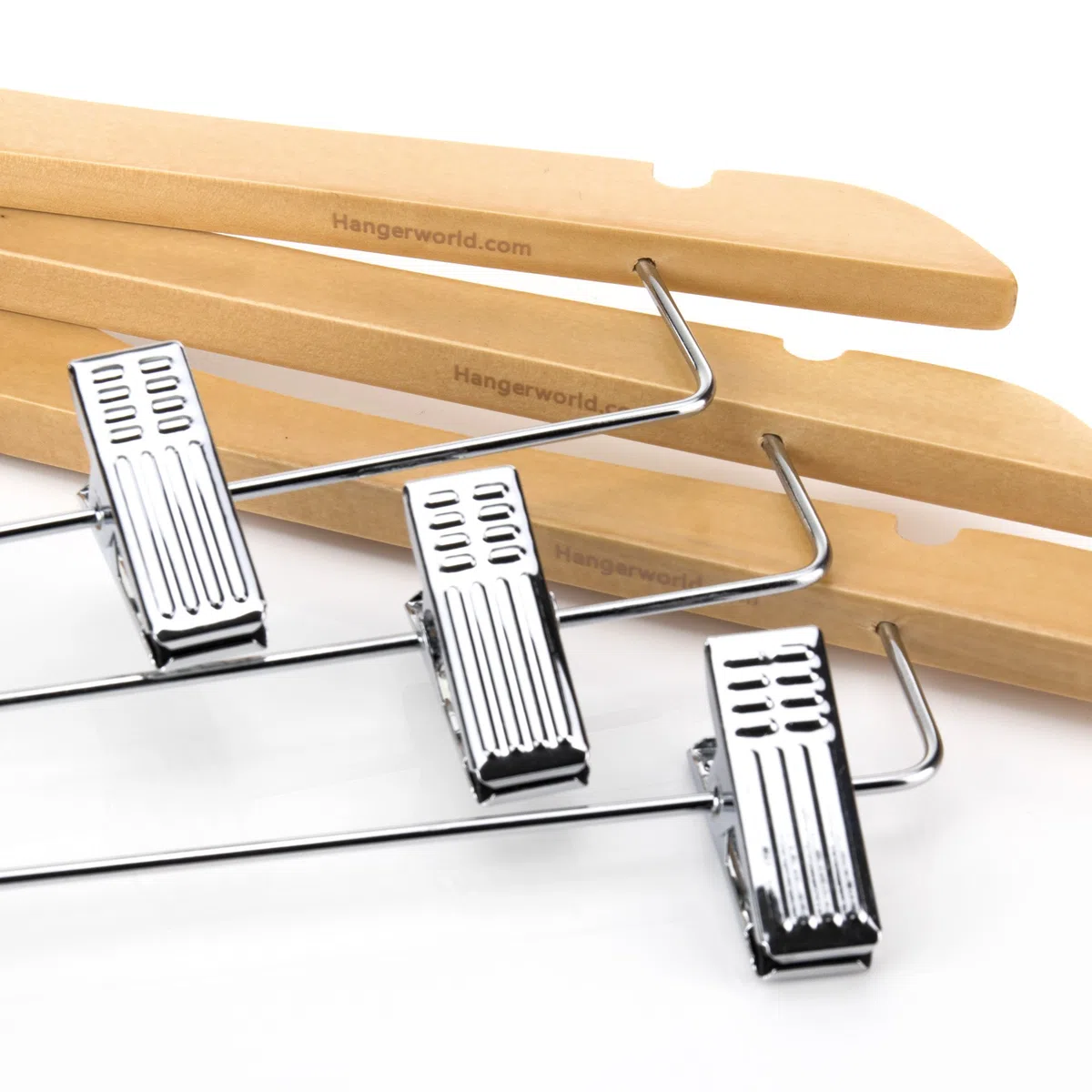 HANGERWORLD 5 Grucce 45cm in Legno Laccato Naturale con Pinze in Metallo per Gonne e Pantaloni