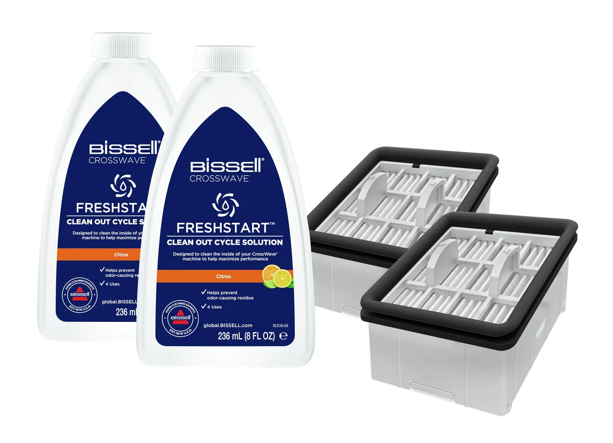 BISSELL FreshStart Kit, 2 × soluzione FreshStart Cycle e 2 × filtro FreshStart| Per CrossWave OmniForce, OmniForce Edge, OmniFind, modelli 3912, 3999, 4000, 4006, 4007, 4008, 4017, 4087
