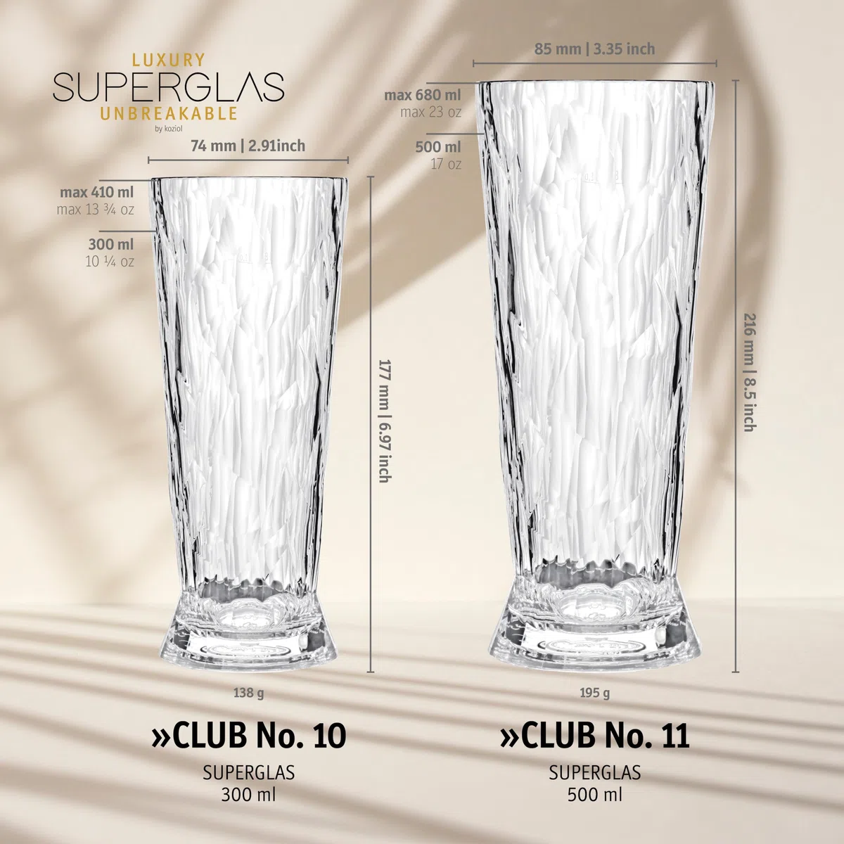 Koziol Superglas Club No. 10, 2 pezzi, 300 ml, bicchiere da birra in plastica cristallina, lussuoso, infrangibile, riutilizzabile, festa, campeggio, set da 2
