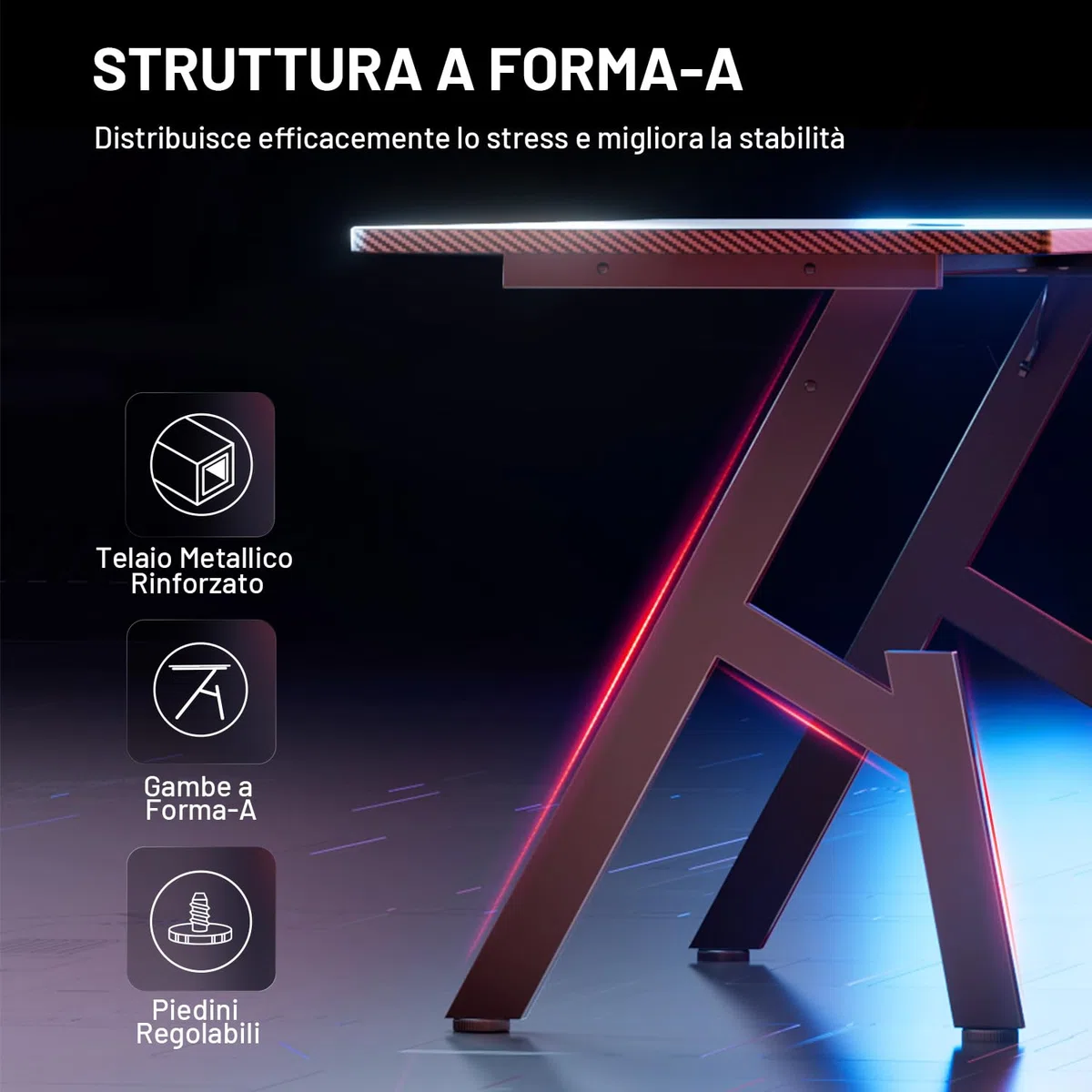 HLFURNIEU Scrivania Gaming Ergonomica, 120 x 60 cm Tavolo da Computer, Scrivania Gamer con Porta Bicchiere e Gancio per Cuffie, Piano del Tavolo in Fibra di Carbonio Impermeabile, Nero