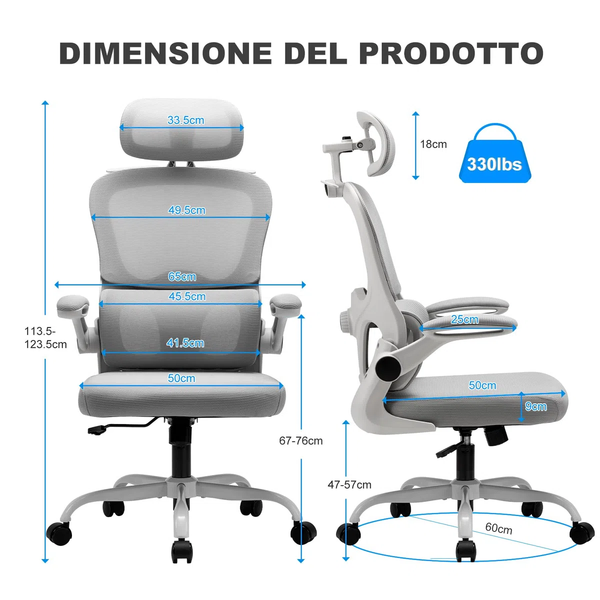 Magic Life Sedia da Ufficio Ergonomica con Schienale a Rete, Supporto Lombare Regolabile, Braccioli e Altezza Regolabili per Home Office (R5-W)