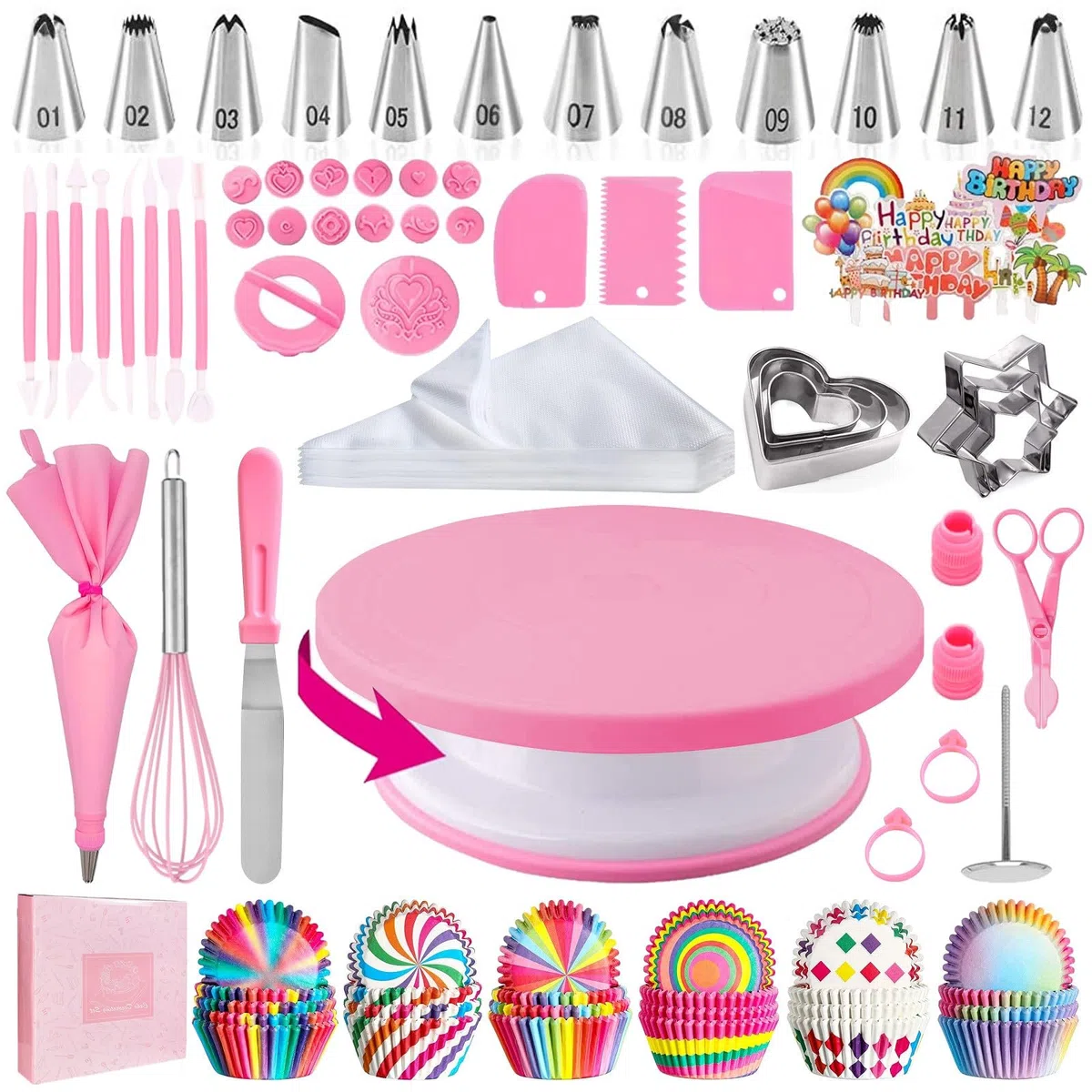 Piatto Girevole per Torte, Kit Pasticceria Professionale, Set Pasticceria, Pasticceria Accessori, Bocchette Sac a Poche Professionali (255 Pezzi)