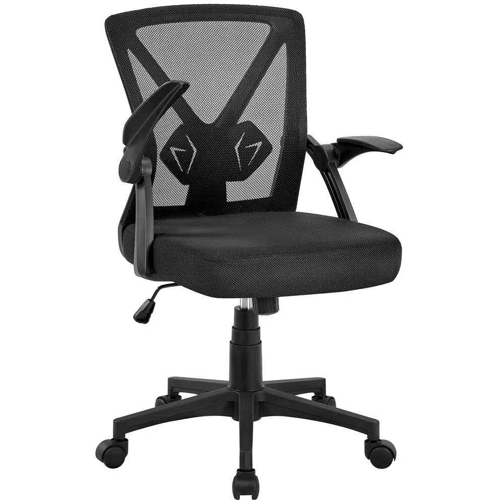 Yaheetech Sedia da Ufficio Scrivania Ergonomica Lombare con Braccioli Altezza Regolabili Ruote Girevoli Schienale in Rete Traspirante Portata 136 kg Nera