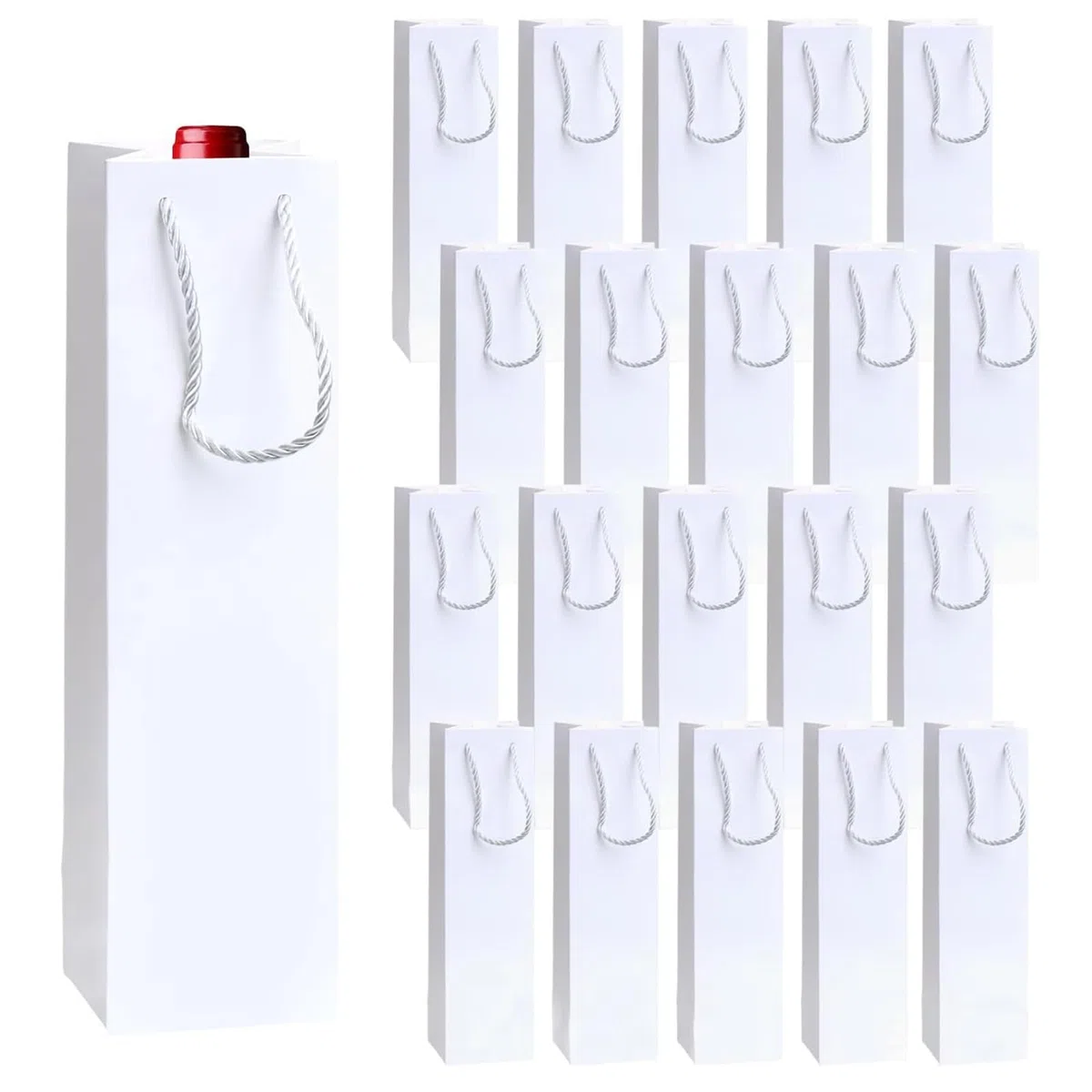 Sacchetti regalo per vino, confezione da 20 sacchetti di carta per vino, ideali per feste di compleanno, Natale, matrimoni, banchetti, con manici, per bottiglie di vino, colore bianco.