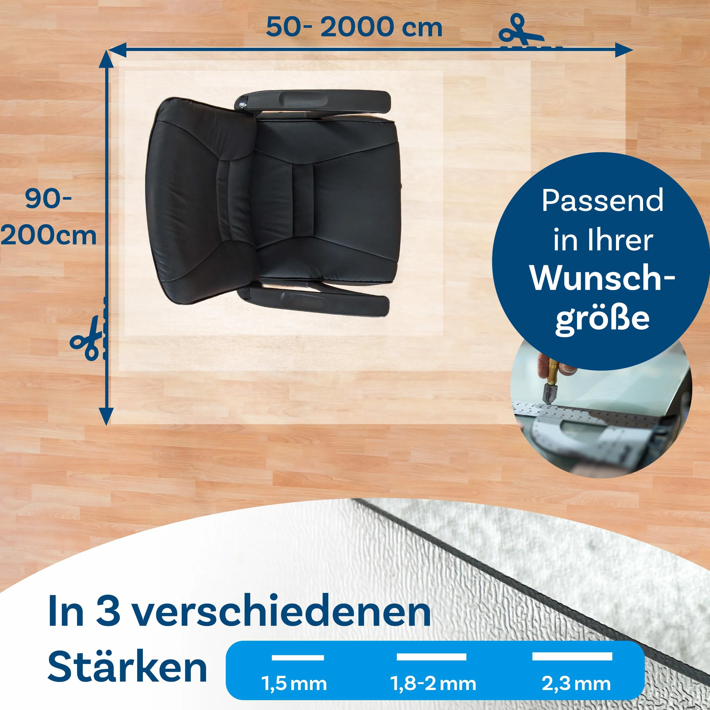 Floordirekt Tappetino Protettivo per Pavimenti duri “Neo Premium”, Semitrasparente, per Sedia da Ufficio, Spessore: 1,5 mm, Molte Misure a Scelta (Semitrasparente, 114 x 150 cm)