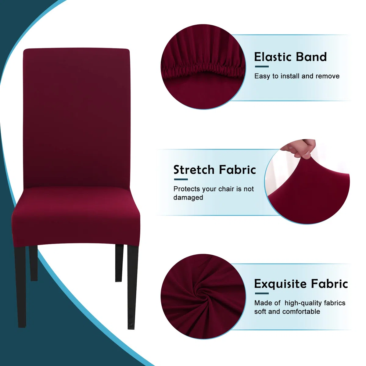 Jaotto Coprisedia con Schienale Elasticizzato 6 Pezzi,Fodere per Sedie da Pranzo Lavabile Universale Estraibile,Moderno Vestisedia per Cucina,Copertura della Sedia per Casa Ristorante(Bordeaux,6)