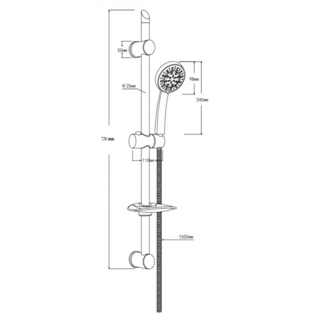 OGOMONDO Asta Doccia Saliscendi 005 Completo Doccetta 5 Funzioni Multigetto Salvaforo H 72 CM
