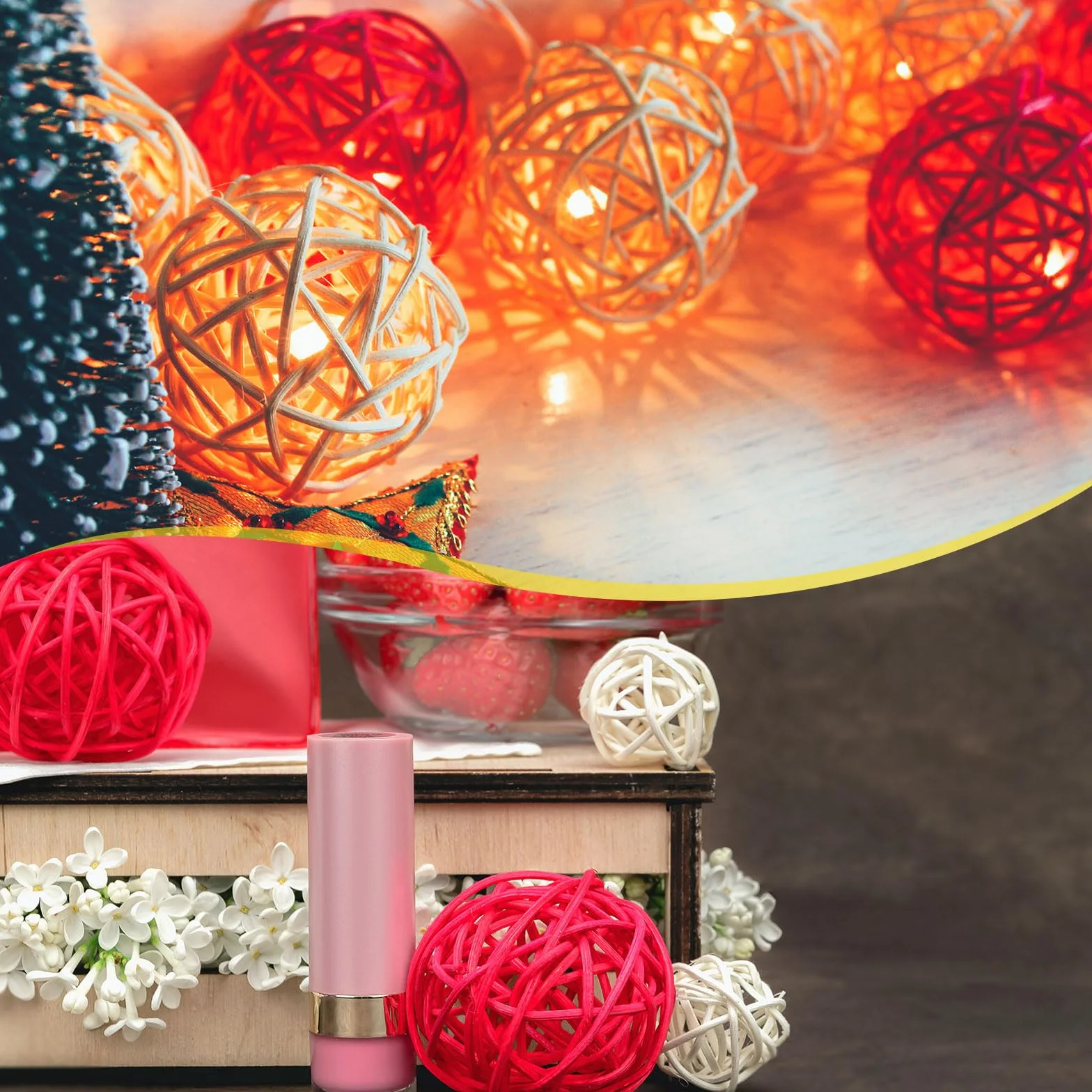QUARKZMAN 12 Pezzi Pallini di Rattan 2 Pollici (5 cm) Pallini Decorativi in Rattan Riempitivi per Vasi per Centrotavola Matrimoni Feste Decorazioni per la Casa, Bianco