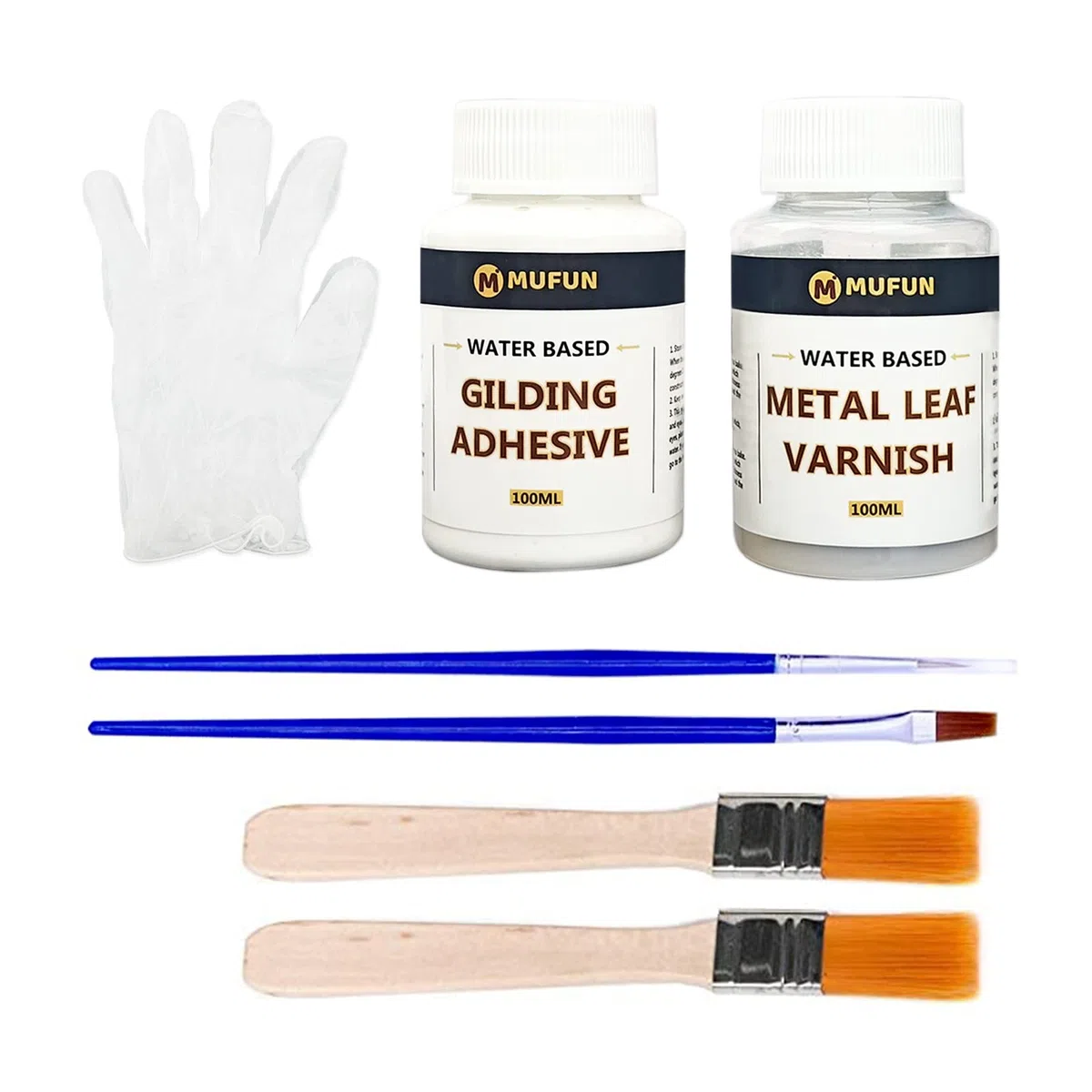 200ml Foglia oro decorazione, Set per doratura adesiva foglia d'oro per uso artistico e artigianale - 100 ml di adesivo per doratura, 100 ml di vernice per foglie metalliche, 4spazzole, 2 guanti
