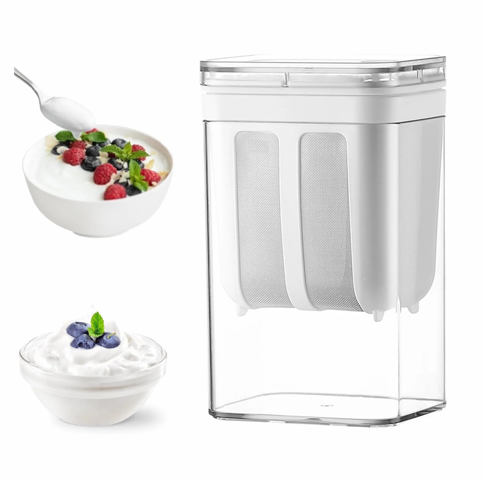 Estrattore di yogurt greco da 1100 ml con filtro a rete in acciaio inox e coperchio per yogurt, yogurt, yogurt, yogurt, yogurt, per filtrare succo, latte e formaggio, lavabile