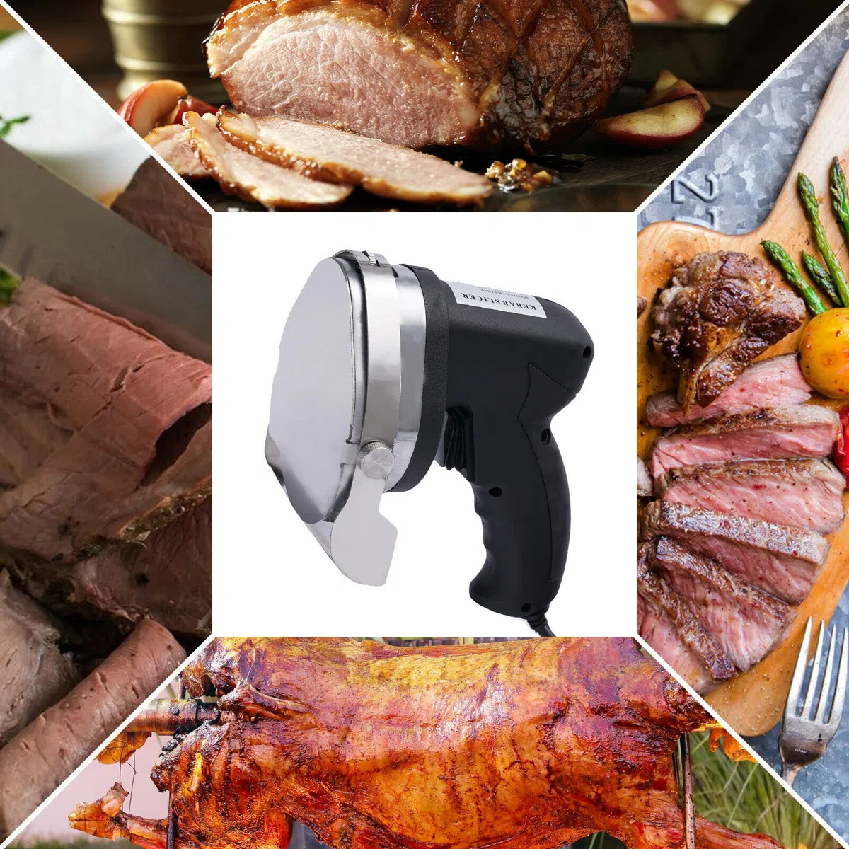 Kebab - Coltello elettrico per elettrico, 80 W, in acciaio inox 304 (regolabile da 1 a 8 mm)