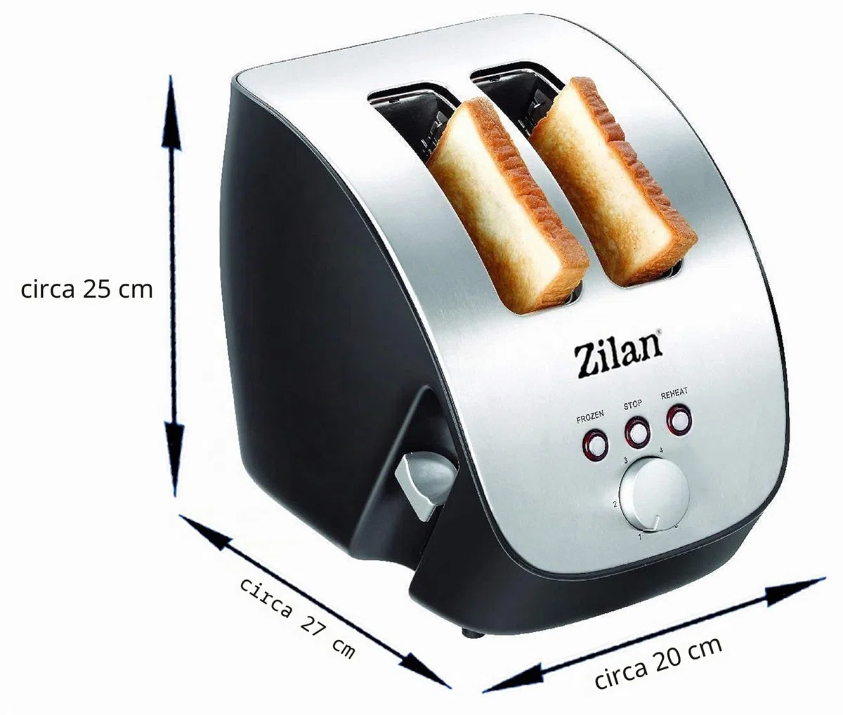 Zilan, Tostapane in acciaio inox, tostapane da 1000 W - 2 ampie fessure per tostapane - tostatura a 6 livelli con funzioni di scongelamento, riscaldamento e cancellazione
