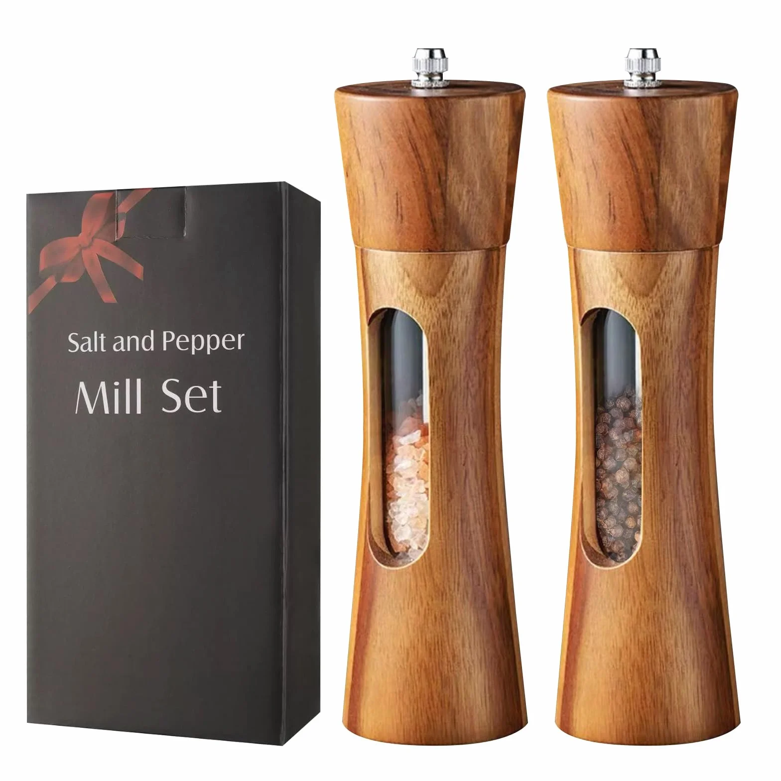 2 Pezzi Macinapepe, Macina Sale e Pepe, Macinapepe Manuale in Legno, Macina Pepe Legno Massiccio, Macina Pepe Sale, Grinder Regolabile in Ceramica, per Macinare Spezie, Cumino, Sesamo