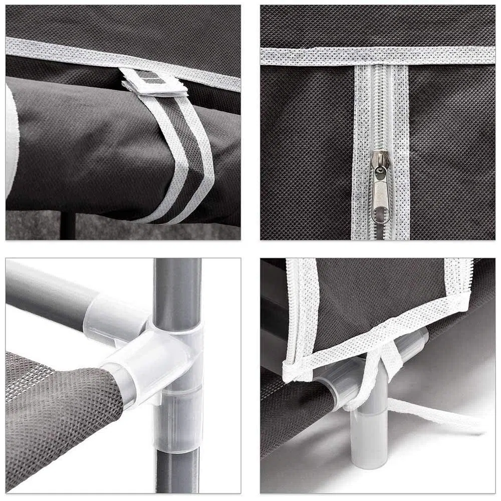 BAKAJI Scarpiera Armadio Salvaspazio 10 Ripiani 60x30x150cm Fino a 36 Paia di Scarpe Struttura Acciaio e Rivestimento in Tessuto TNT Impermeabile con Chiusura Zip Antipolvere (Grigio)