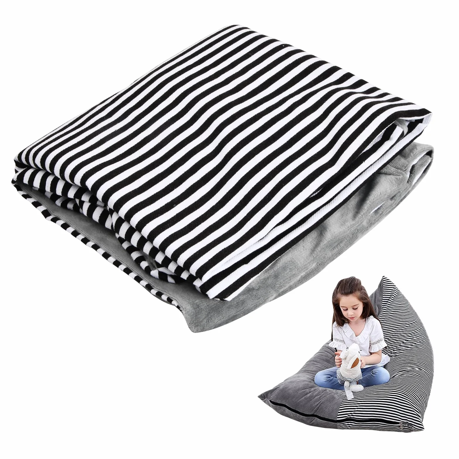 Borsa Portaoggetti per Giocattoli Peluche, 200L Copertura per Poltrona a Sacco di Fagioli Sedia Animali Peluche con Cerniera, 127x76,2x88,9cm, Pouf da Imbottito per Bambini Adulti, Solo Copertura (A)