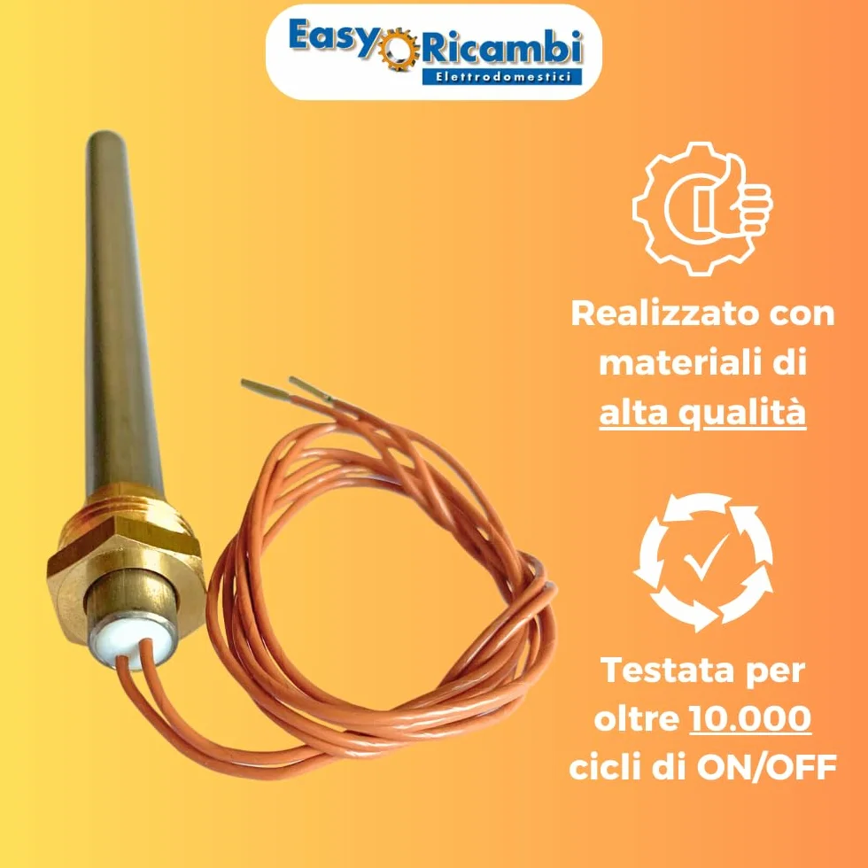 RESISTENZA CANDELETTA ACCENSIONE PER STUFA A PELLET 270W 140 mm (+/- 2 mm)130 mm; DIAMENTRO 9,9MM; FILETTATURA 3/8. PER AMG RAVELLI PIAZZETTA ALDER