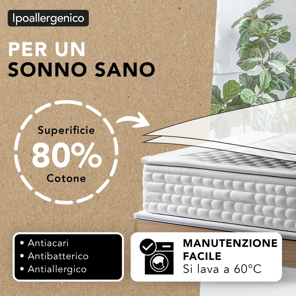Coprimaterasso Matrimoniale Extra Large 200x200cm | Impermeabile e Silenzioso | Forma Telo con Fascia 40 cm | Cotone Assorbente e Anallergico | Trattamento Antiacaro | OEKO-TEX | Ôhm