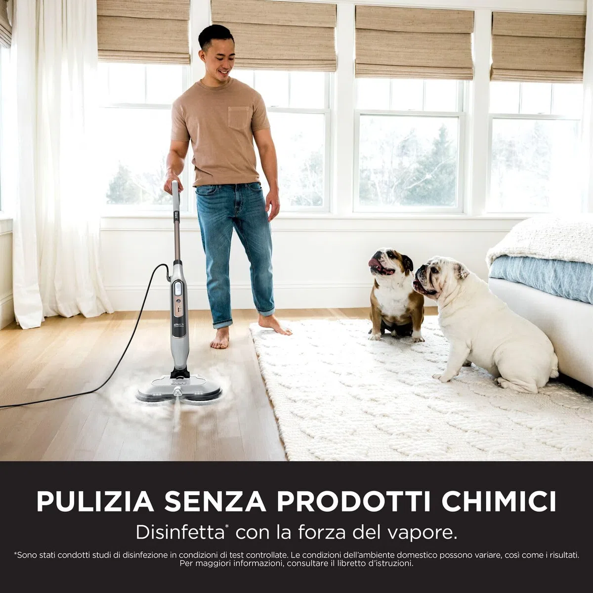Shark Steam Mop, Scopa a Vapore Lavapavimenti Automatico con Steam Blaster, 2 Panni Lavabili Rotanti, 3 Modalità, Igienizza, Rimuove Macchie e Sporco, Tutti i Tipi di Pavimenti, Bianco/Grigio, S8201EU