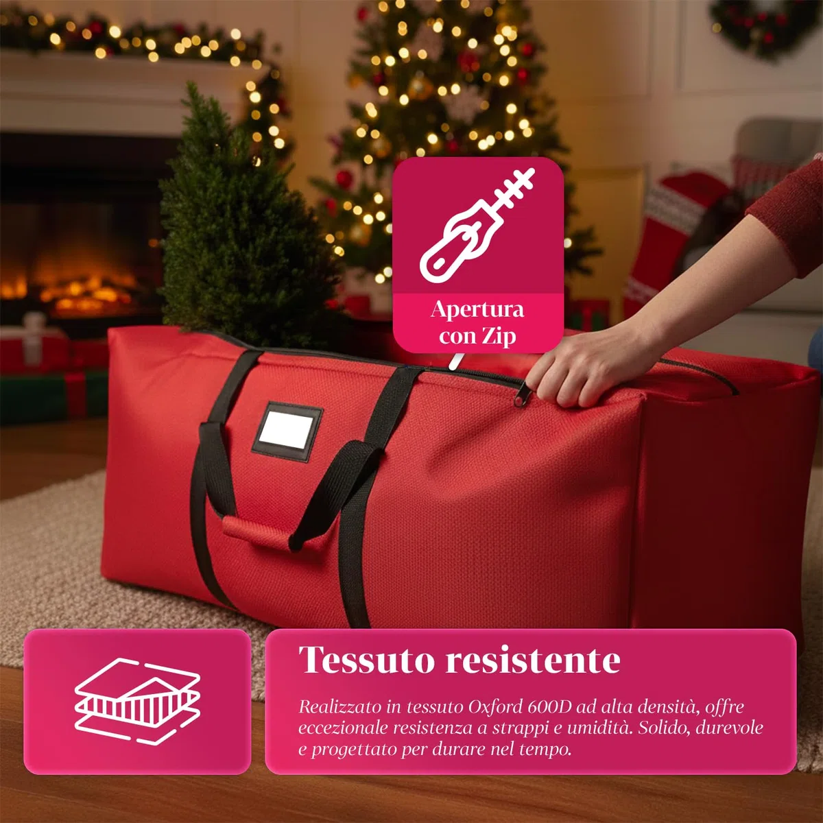 Avilia – Contenitore Porta Albero di Natale con Ruote, Manici Rinforzati e Zip Impermeabile, Ideale per Custodia e Trasporto Alberi fino a 240 cm, Realizzato in Tessuto Oxford Resistente 600D