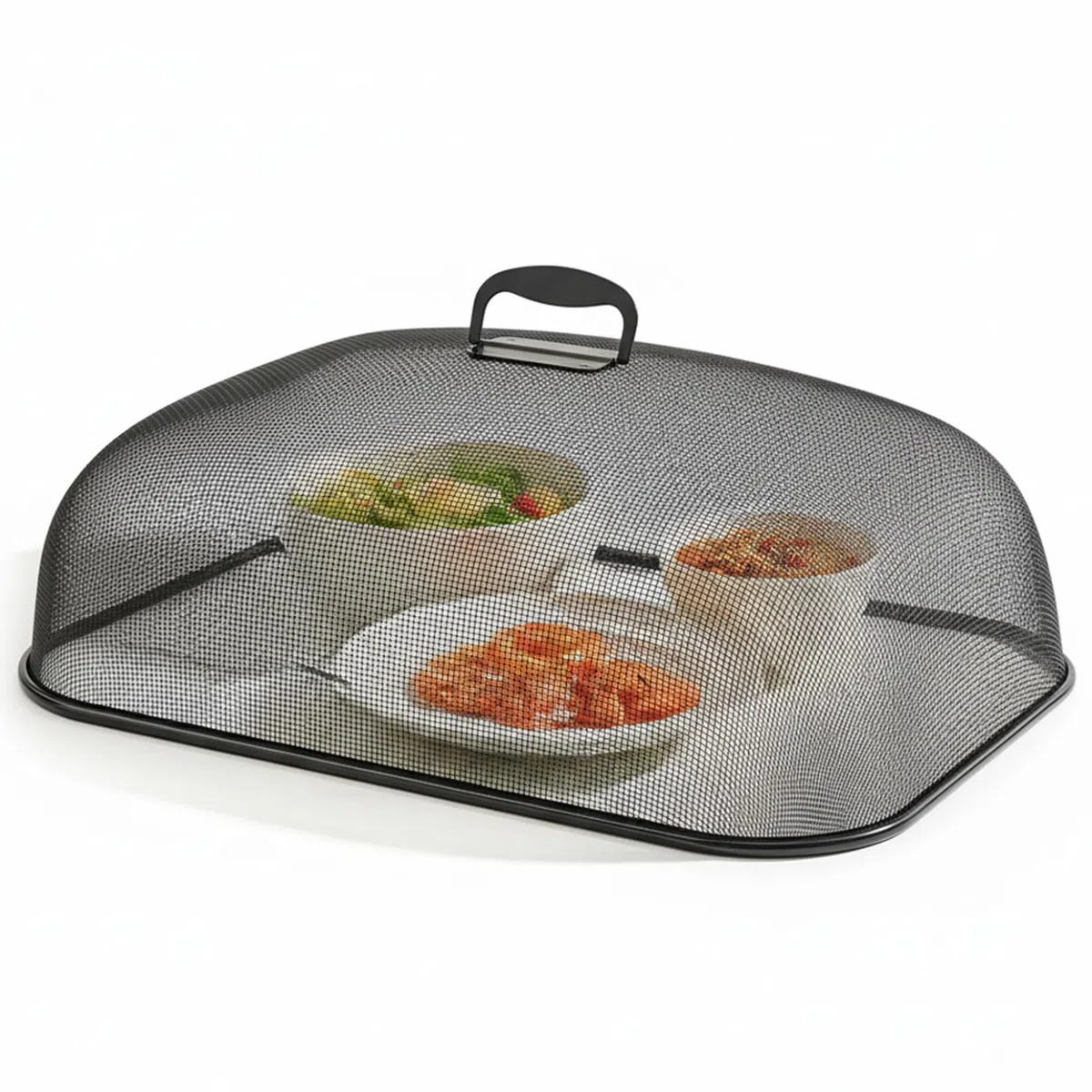 Copri Alimenti per Esterno in Rete, Copri Alimenti in Rete per Tavolo da Pranzo, Coperture Ferro Ventilato a 360° per Esterno con Maniglia, Protezione Rettangolare Nera, 18, 5x13, 4x7, 9 Pol