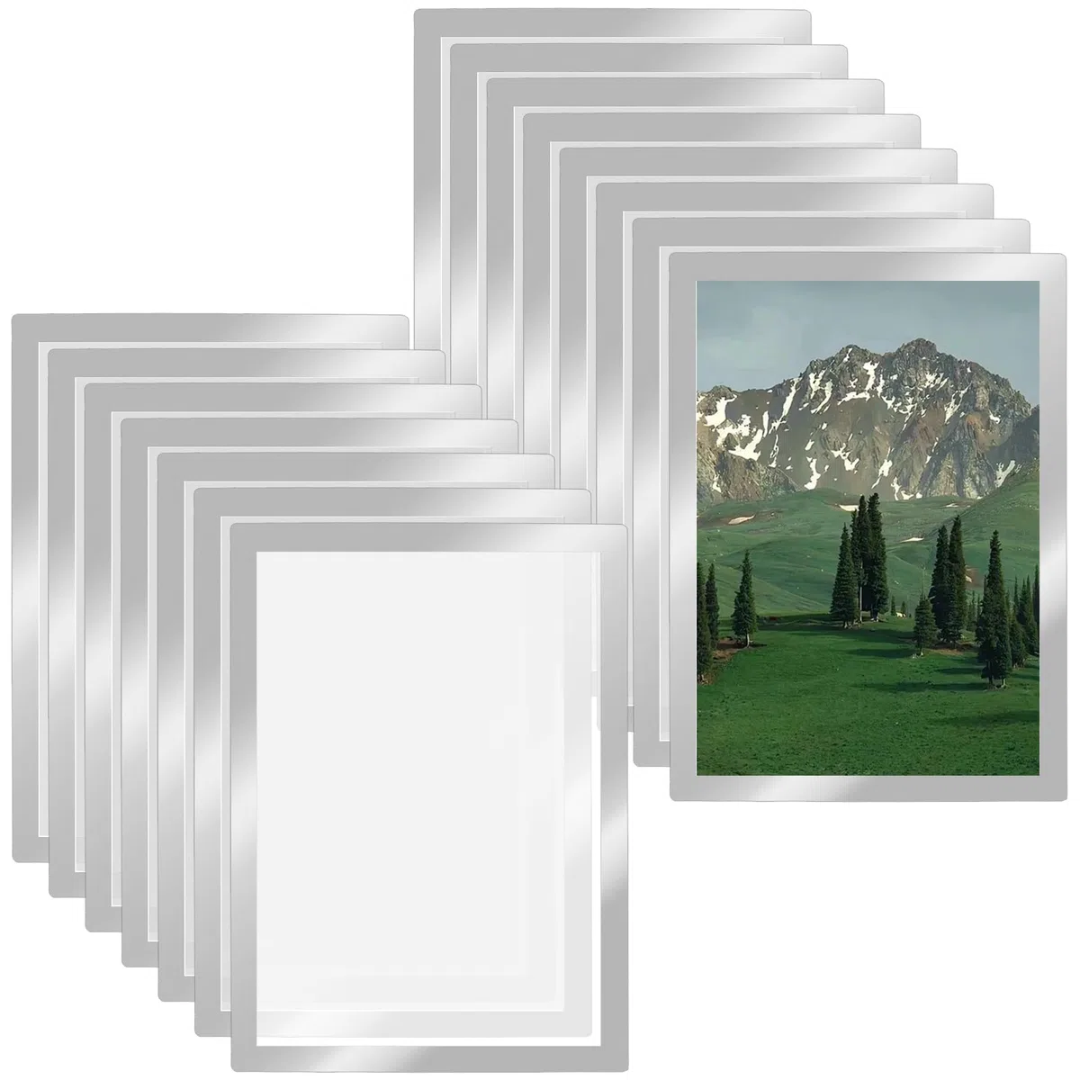 FUNSUEI 15 Cornici Magnetiche A4 Autoadesive 21x29,7 cm, Cornice Magnetica in PVC Argento per Foto Poster Documenti