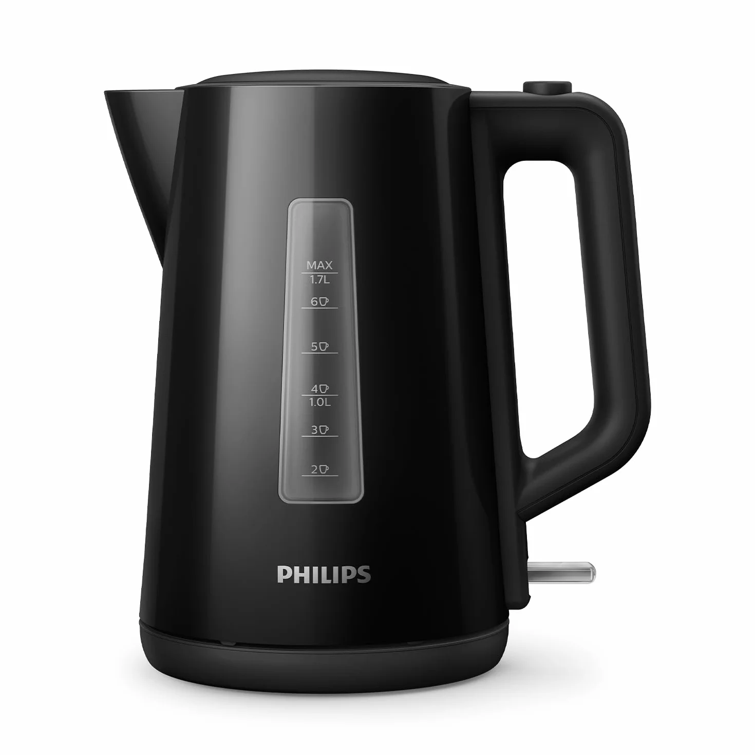 Philips Series 3000 Bollitore, Capacità 1,7 L, Formato Famiglia, Resistenza Piatta, Spia Luminosa LED, Facile Riempimento, Indicatore in Tazze, Nero (HD9318/20)