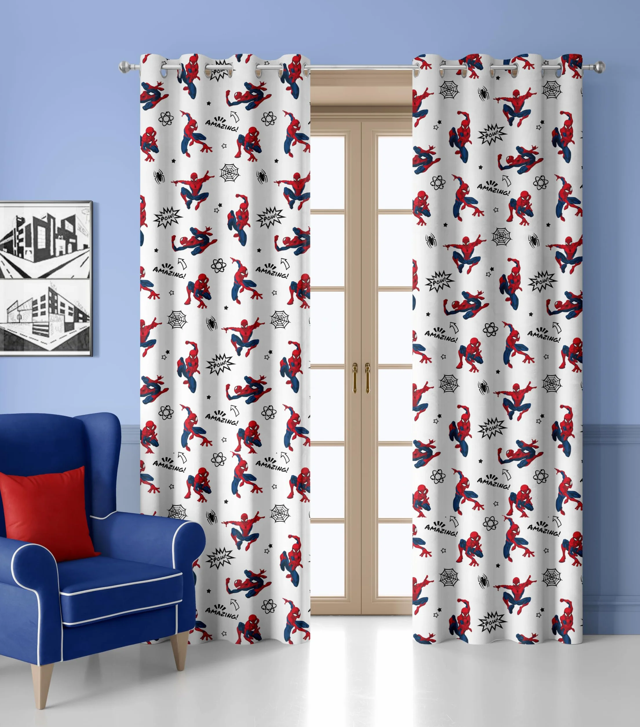 Spiderman, Tenda a Velo Con Anelli, Tenda Cameretta, Tenda per Interni, 140x290, Marvel, Prodotto Ufficiale, (Pannello Singolo)