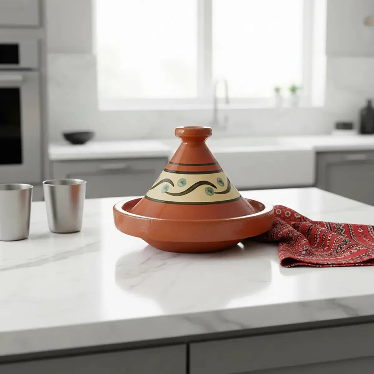 Tajine Pentola Terracotta Piatto Etnico Dipinta a Mano Tradizionale Marocchina Tunisina M 22cm 1811251100 E-Book Omaggio