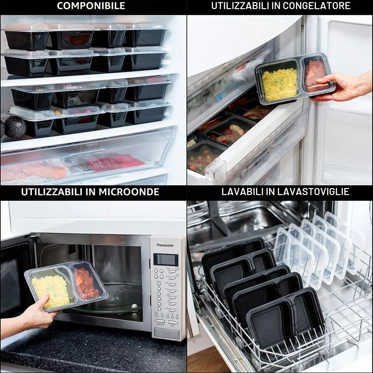 Igluu Meal Prep Contenitori per Alimenti in Plastica Riutilizzabili con Coperchi (Set da 10) – Impilabili, Microonde, Freezer e Lavastoviglie – 887 ml – 2 Scomparti – Senza BPA