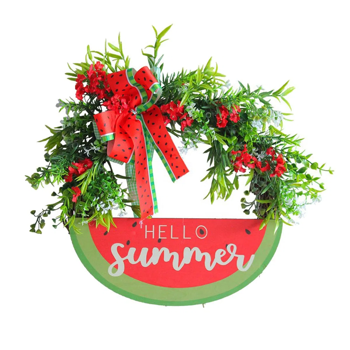 Cartello Hello Summer Anguria da 16 Pollici per Porta D'ingresso Ghirlande Estive di Anguria Ghirlande Primaverili con Fiocco di Anguria per Porta D'ingresso Parete Portico