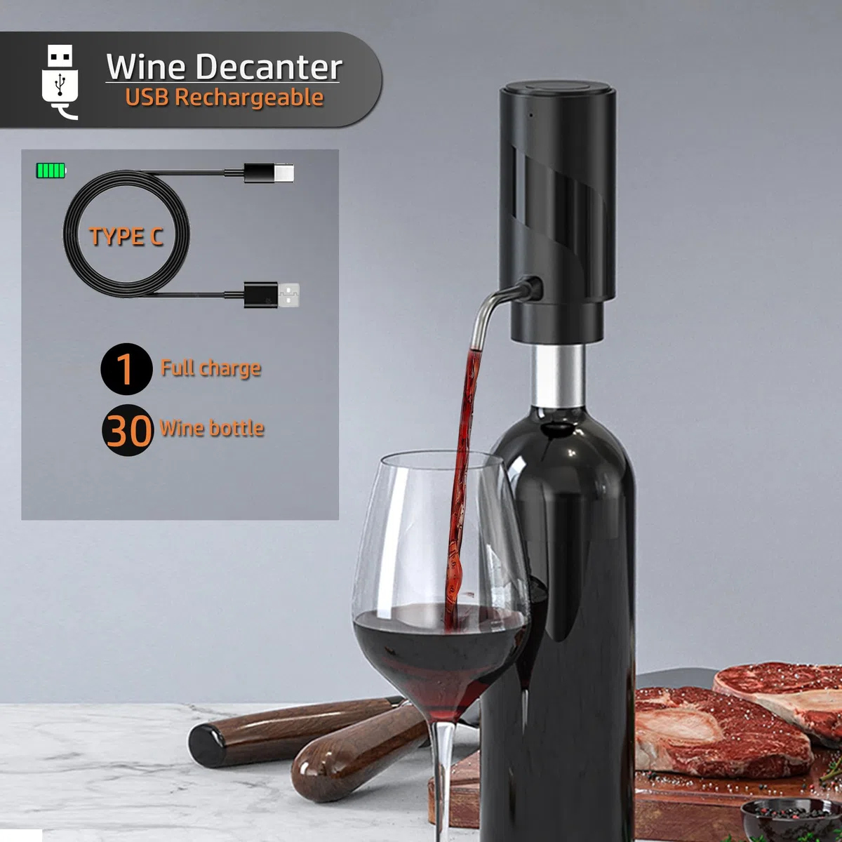 Aeratore e versatore elettrico per vino, Decanter per vino automatici intelligenti, Distributore di vino ricaricabile con cavo USB, I migliori regali per il vino