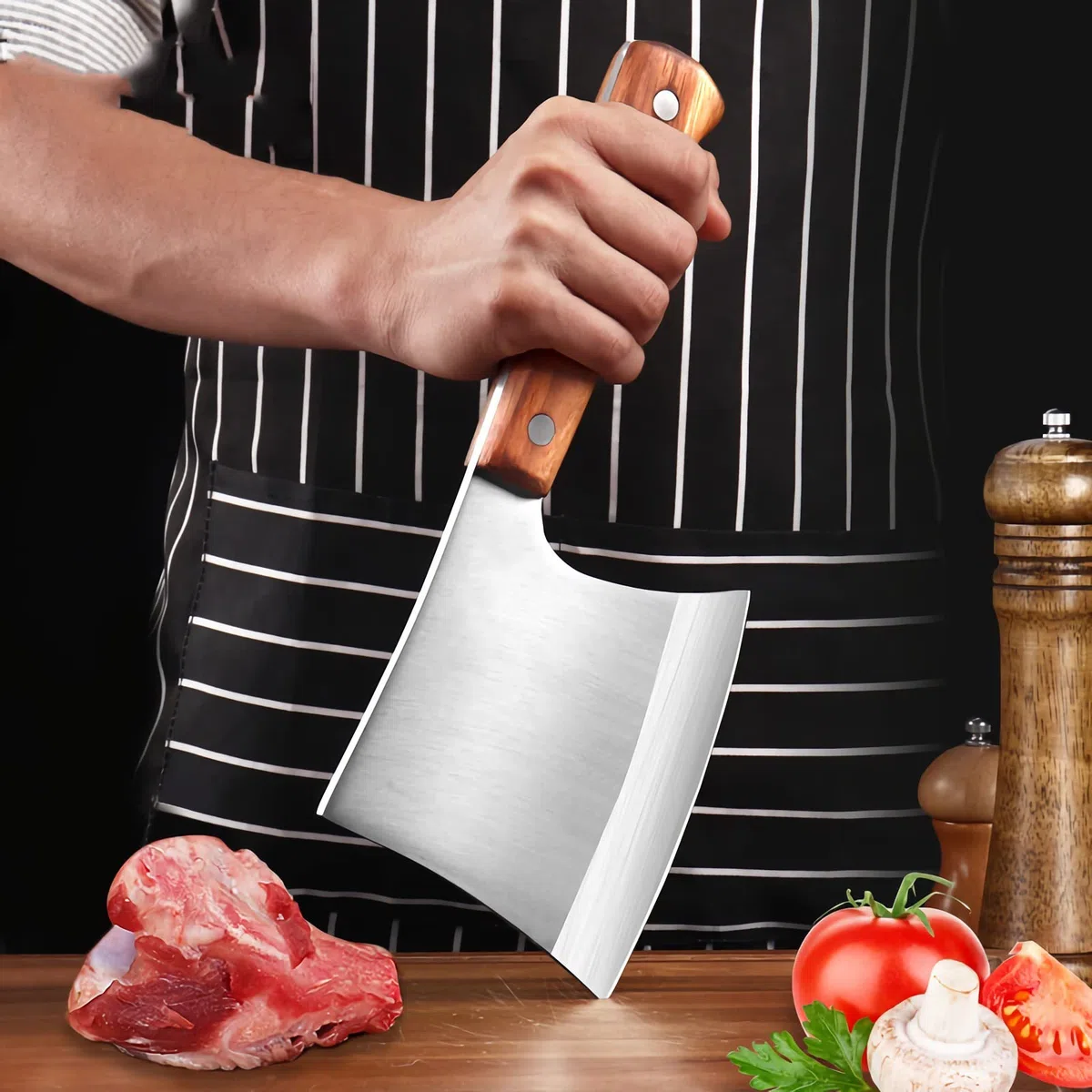 MLG Tools Coltello per ossa, mannaia per carne a codolo pieno Mannaia da macellaio per ossa, per ossa grandi e carne congelata