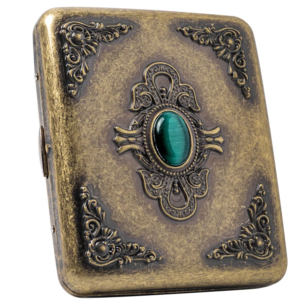 Goshentech Cassa in metallo vintage, rame placcato in metallo, capacità 18-20, ornamento di superficie imitazione smeraldo, confezione regalo (bronzo, King Size 85 mm)