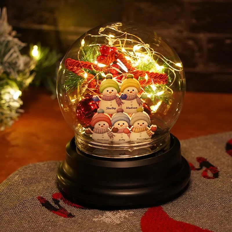 Palla di cristallo personalizzata con pupazzo di neve, sfera di cristallo con pupazzo di neve con nome 1-10, luci a LED per San Valentino, compleanno, per famiglia, moglie, mamma (stile 2)