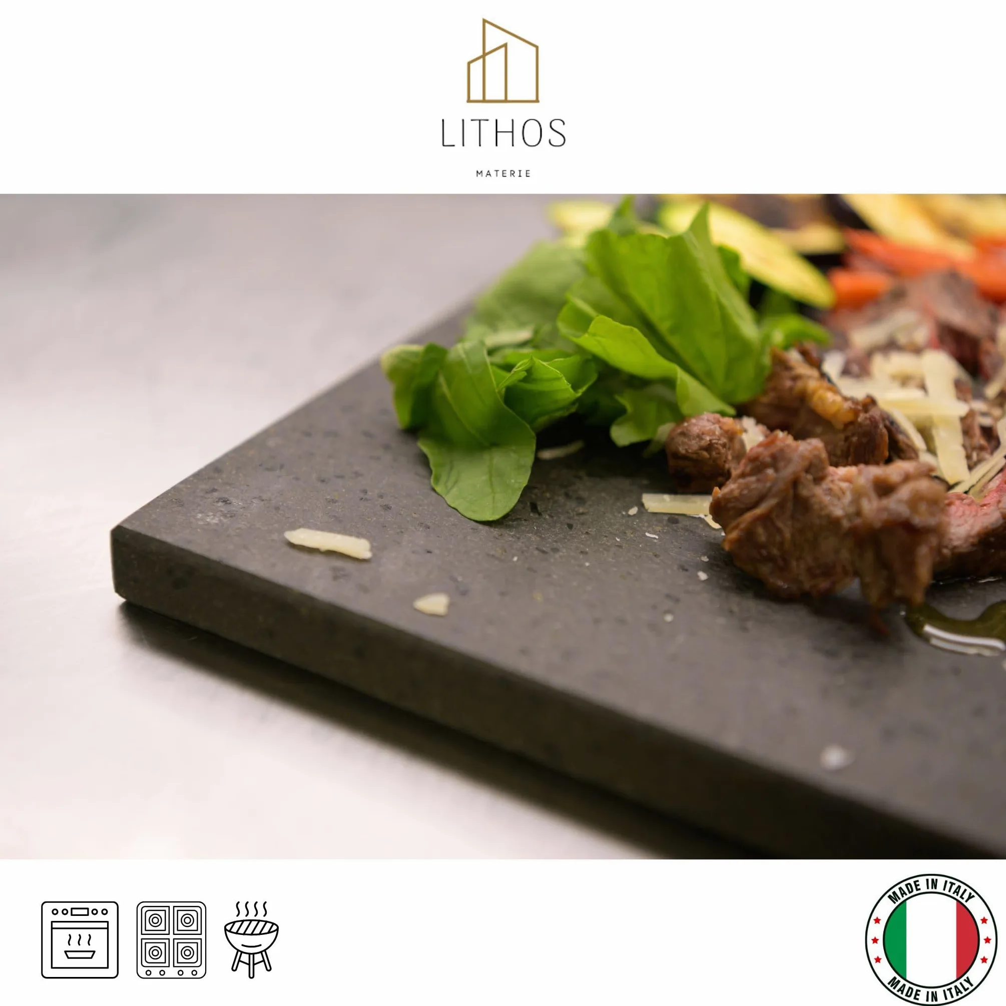 Piastra Liscia in Pietra LAVICA Ollare - Refrattaria dell’Etna per Forno Elettrico & Gas, Barbecue, Bistecchiera per Pizza e Carne – Misure a Scelta (60x40 cm3)