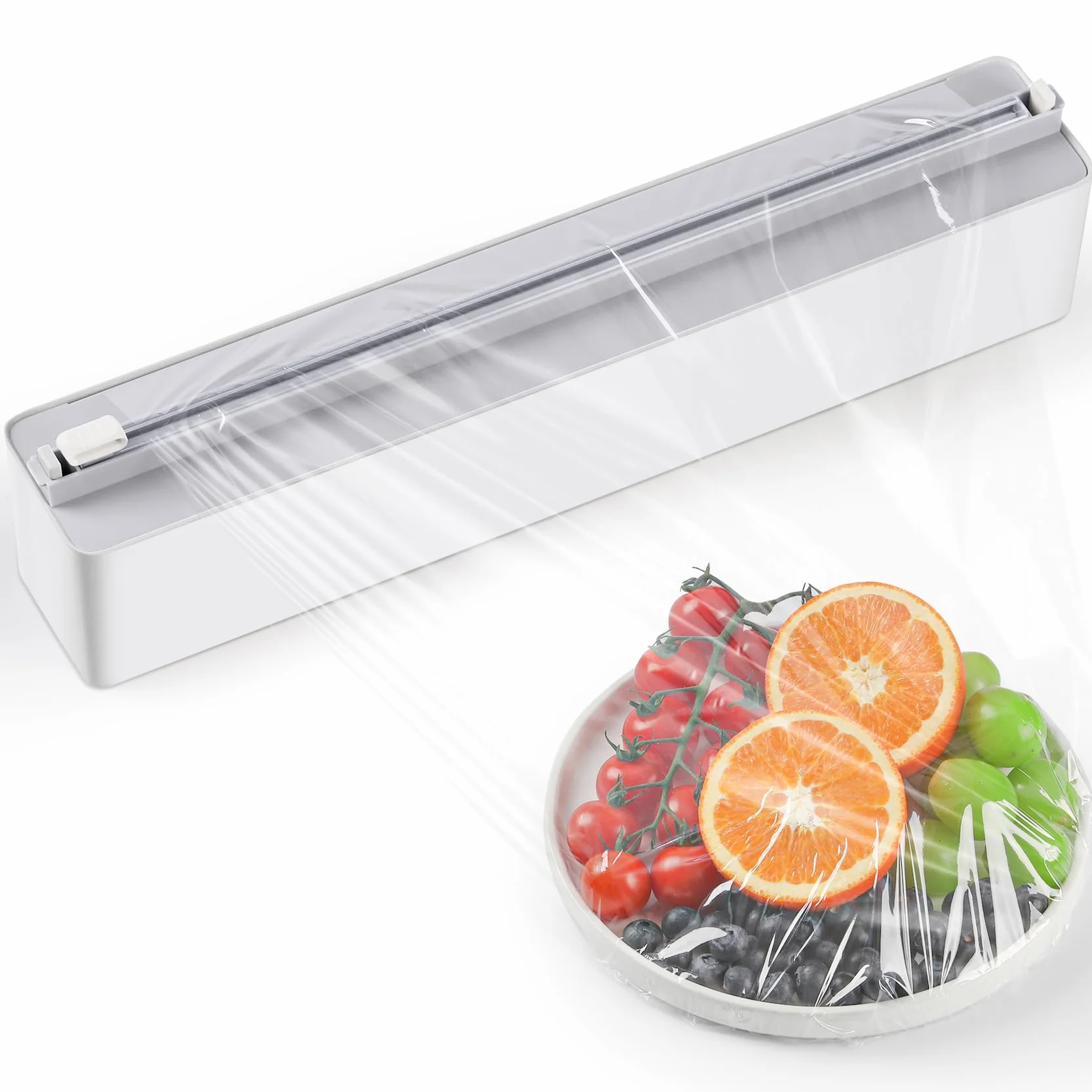 Dispenser Pellicola e Alluminio a Parete - Taglia Pellicola da Cucina di Aspirazione Magnetica, Distributore di Alluminio Film e Carta Stagnola con Taglierine Affilate con 50m Film, Bianco