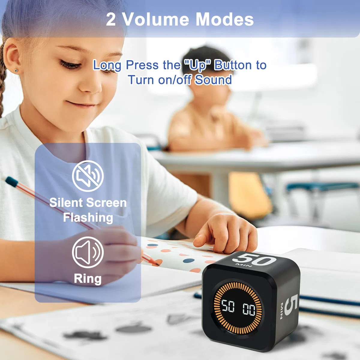 Cuteefun Timer Visuale Cubo, Timer Pomodoro a Rotazione, 5/10/25/50 Minuti & Conto Alla Rovescia Personalizzato, Modalità Muto e Suoneria, Gestione del Tempo per Cucina, Studio, Riunioni, Nero