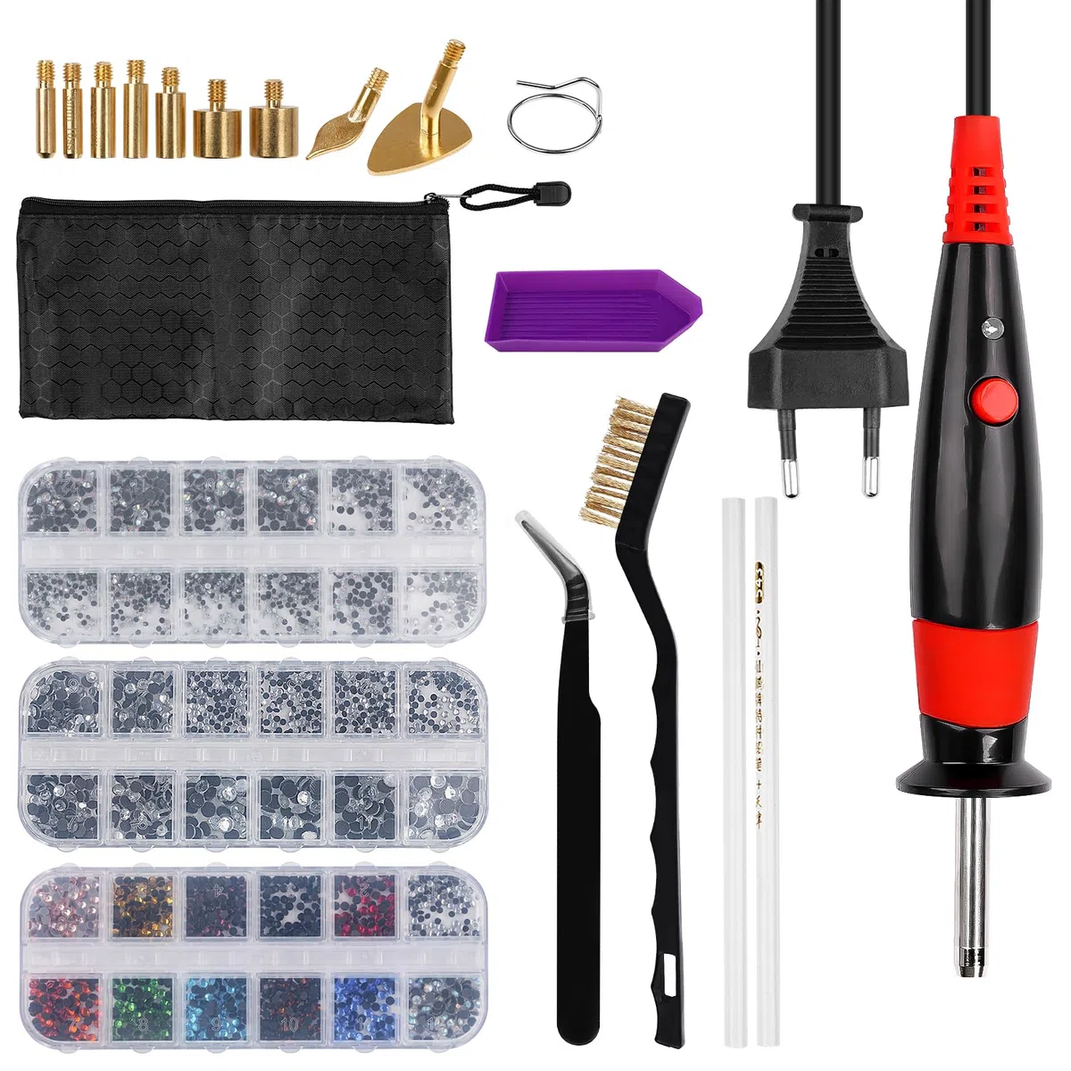 Applicatore Strass Termoadesivi con 9 Punte, 3 Scatole Strass Decorativi, Applicatore Strass Hotfix Strumento Pietre Penna Pistola Hot Fix Per Tessuti, Scarpe, Vestiti Fai Da Te