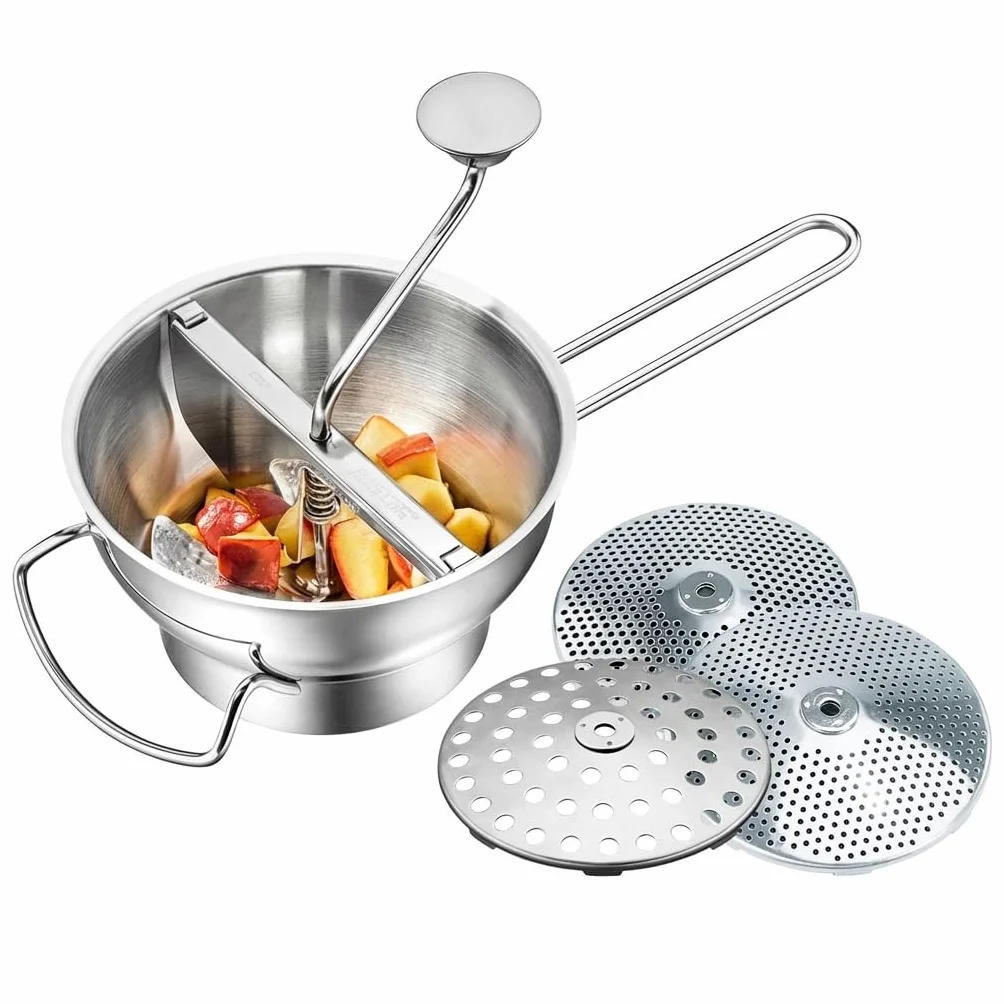 GEFU Passierino FLOTTE LOTTE® con 3 dischi forati da 1/3/8 mm | acciaio inox classico da cucina per verdure, frutta, marmellata e alimenti per bambini | con funzione di rimozione