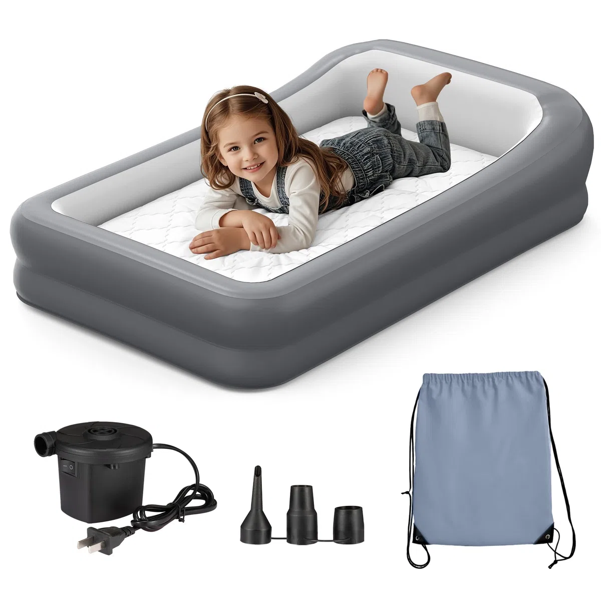 GloTika Lettino gonfiabile portatile da viaggio per bambini piccoli con paracolpi di sicurezza, ideale per viaggi e uso domestico