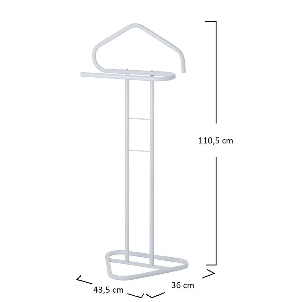 PALUPLUS Servo Muto da Camera in Metallo, Misura 43,5x36x110,5 cm, appendiabiti da terra a 2 posti per giacche, pantaloni, camicie, cravatte -8541M (Bianco)