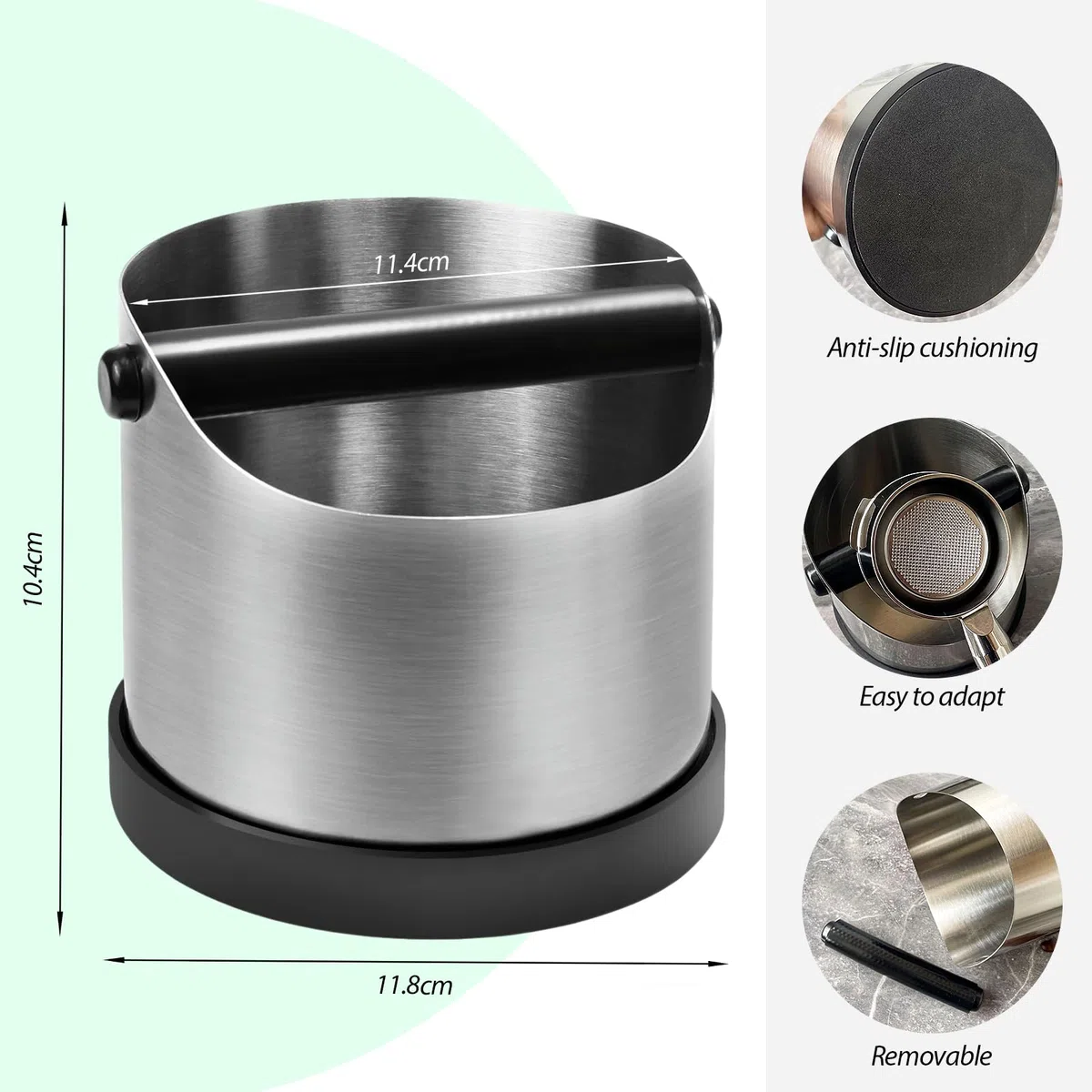 Contenitore per Fondi di Caffè - Contenitore per colino in Acciaio inox, Knock Box Coffee con Rimovibile Asta Percussione, Scatola Fondi di Caffè, Recipiente Fondi Caffè Adatto per Bar Cucine Uffici