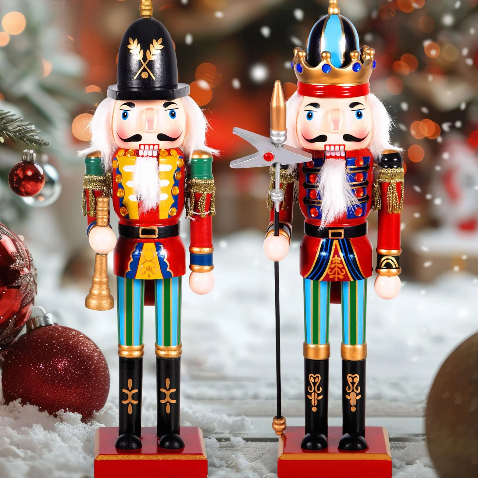 2 Pezzi Schiaccianoci di Natale, 30cm Schiaccianoci Natalizi Soldatino Tradizionale in Legno Fatto a Mano, Soldatini di Legno Decorazioni, Soldatini Decorazioni Ideali per Albero di Natale