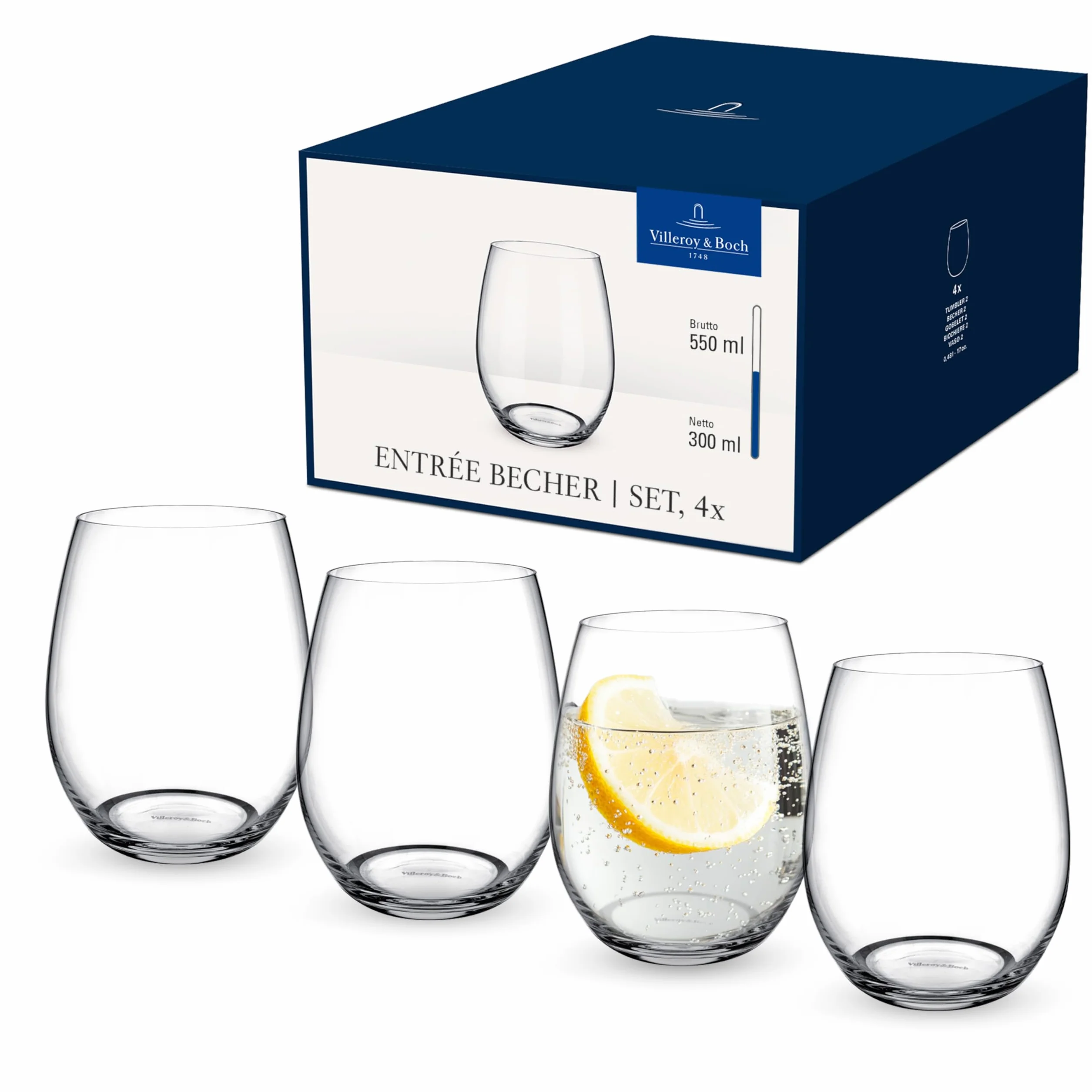 Villeroy & Boch – Entree Bicchiere da Acqua 4 Pezzi Trasparente, Lavabile in Lavastoviglie, Bicchieri Acqua Transparenti, Bichhieri Di Cristallo Moderni, Bicchieri Di Succo, Set Bicchier, Cristallo