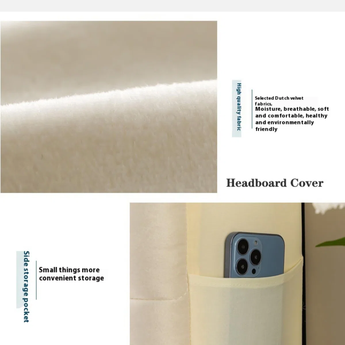 Cuscini Per Testata Letto in Velours Elasticizzati Imbottiti Protezione Completa Lavabile E Antipolvere Per Letto Matrimoniale Singolo King,Cream,180cm