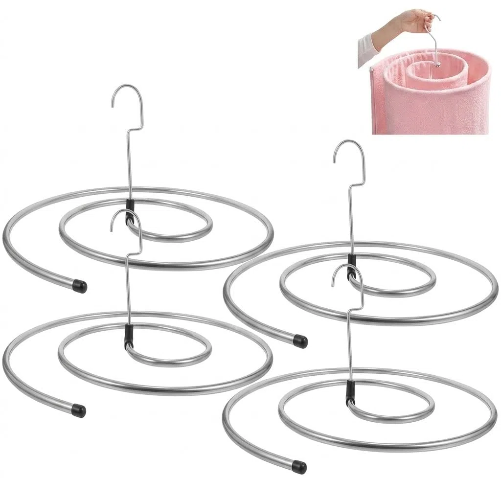 4 stendibiancheria a spirale, in acciaio inox, supporto per asciugatura a spirale, gancio per asciugare con gancio, multifunzione per interni ed esterni, asciuga facilmente le lenzuola